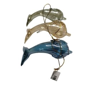 Hand Blown Glass Dolphin Ornaments Set of 3 Iridescent Coastal Decor‎ Nautical